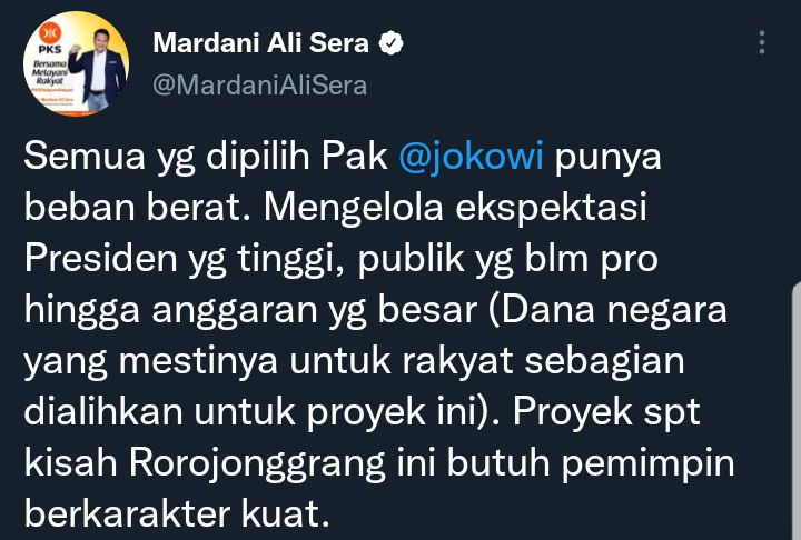 Cuitan Mardani Ali soal Bambang Susantono dilantik sebagai Kepala Otorita IKN oleh Presiden Jokowi.
