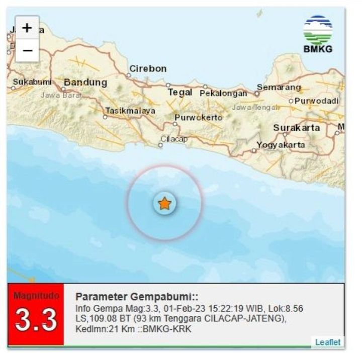Info Gempa Hari Ini, Gempa 3 Magnitudo Guncang Cilacap Jawa Tengah