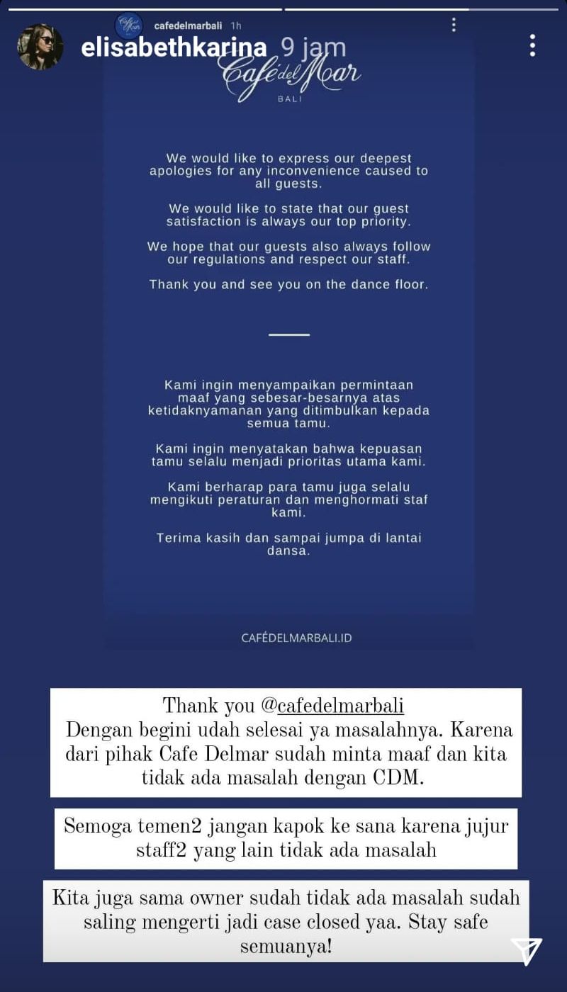 Tanggapan Elisabth Karina terkait permintaan maaf Cafe Delmor Bali.