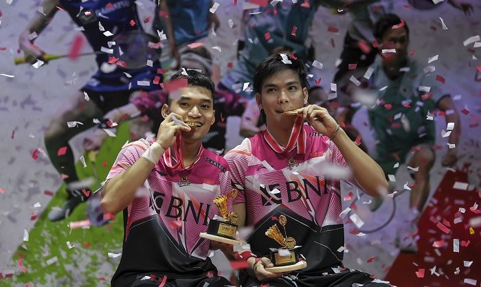 Leo dan Daniel pasangan ganda putra Indonesia menjadi juara Indonesia Masters 2023 di sektor ganda putra