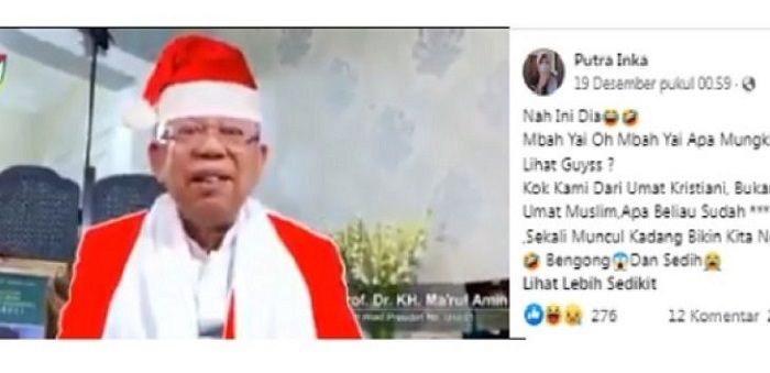 Beredar video Wapres Ma'ruf Amin mengenakan pakaian Sinterklas.