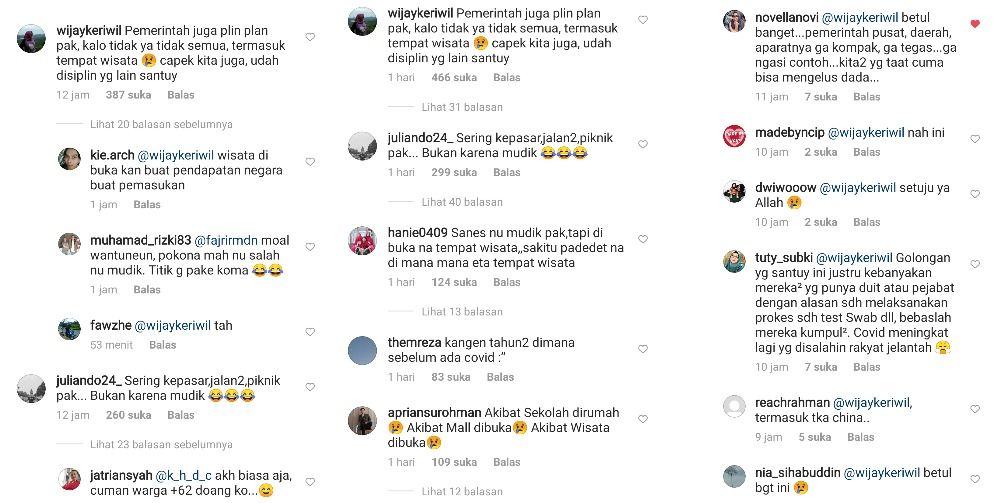 Netizen menyampaikan keluhan usai Ridwan Kamil mengunggah soal dampak mudik terhadap lonjakan kasus Covid-19.*