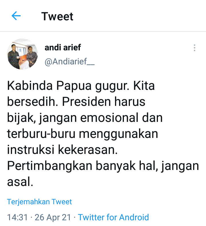 Hasil tangkap layar akun Twitter Andi Arief