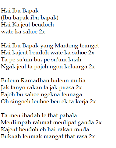 Lirik Lagu Hai Ibu Bapak Sahur Versi Bahasa Jawa