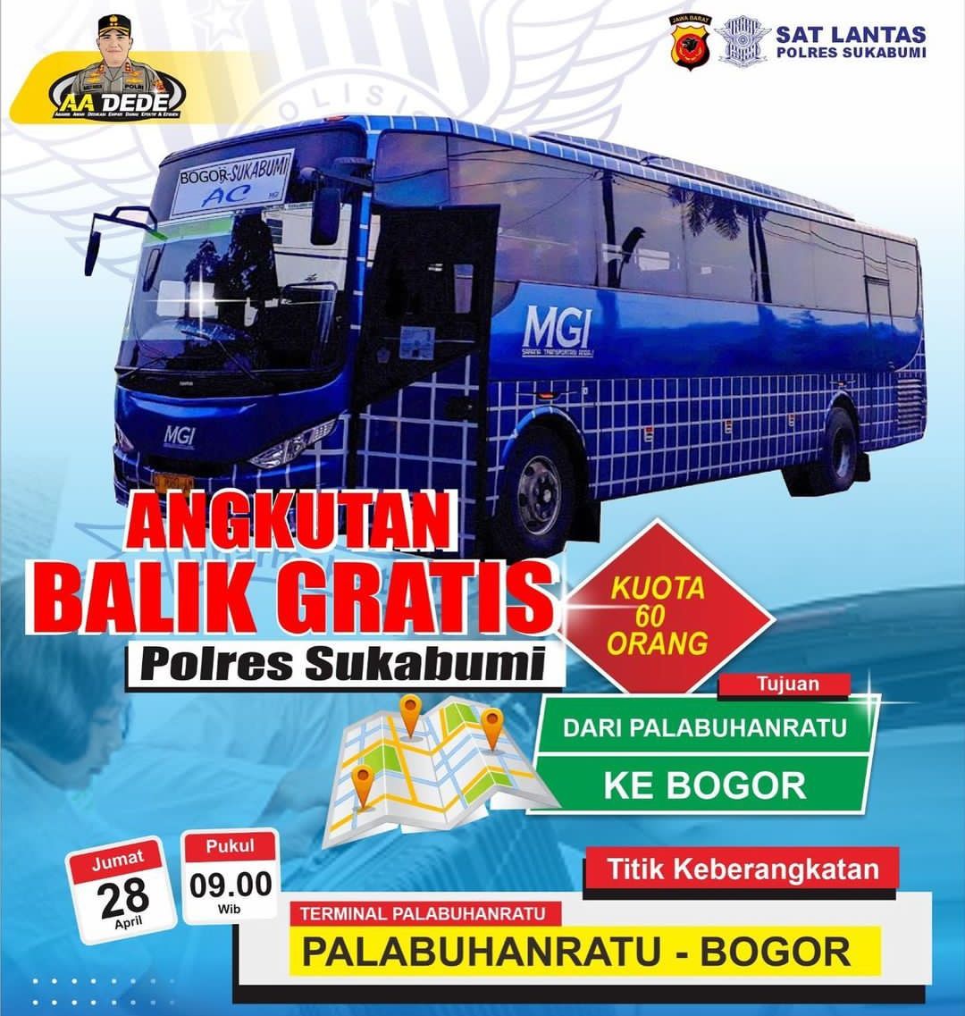 Polres Sukabumi sediakan angkutan balik gratis rute Palabuhanratu Bogor bagi pemudik Hari Raya Idul Fitri 2023