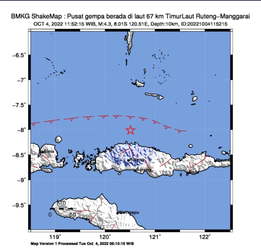 Barusan Terjadi Gempa Terkini Ruteng Hari Ini 4 Oktober 2022 Mag 4 3