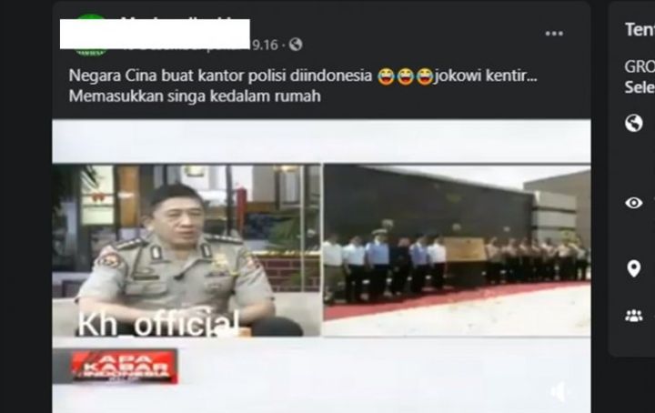 Tangkapan layar unggahan hoaks yang menyebut China akan membuka kantor polisi di Indonesia. 