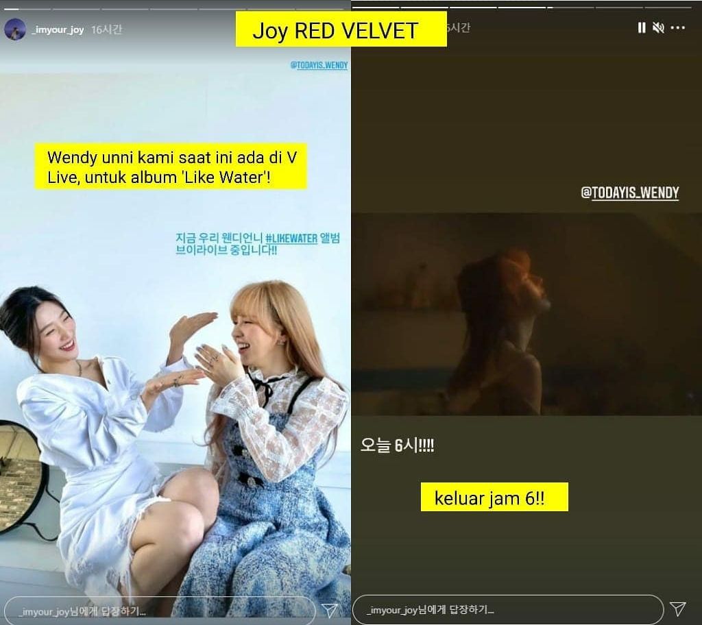 Dukungan Joy Red Velvet untuk debut solo Wendy Red Velvet.