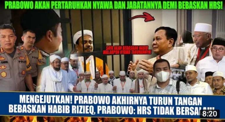 Thumbnail video yang menyebut Prabowo Subianto turun tangan bebaskan Habib Rizieq