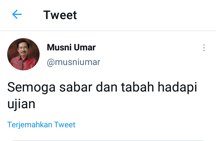 Hasil tangkap layar akun Twitter Musni Umar