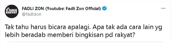 Cuitan politisi Partai Gerindra, Fadli Zon.
