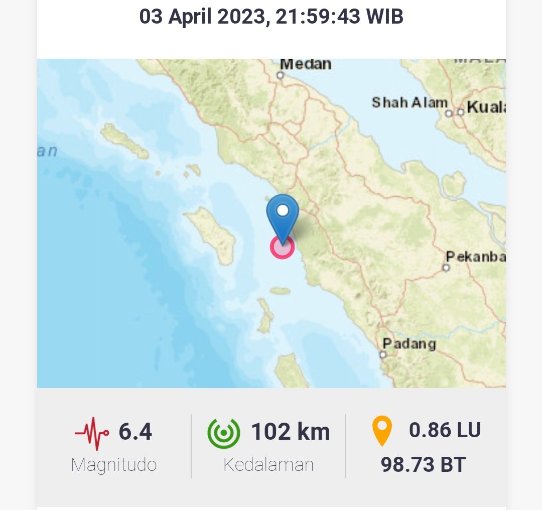 Barusan Terjadi Gempa Terkini Padang Sumut Hari Ini, Mag: 6.4, BMKG ...