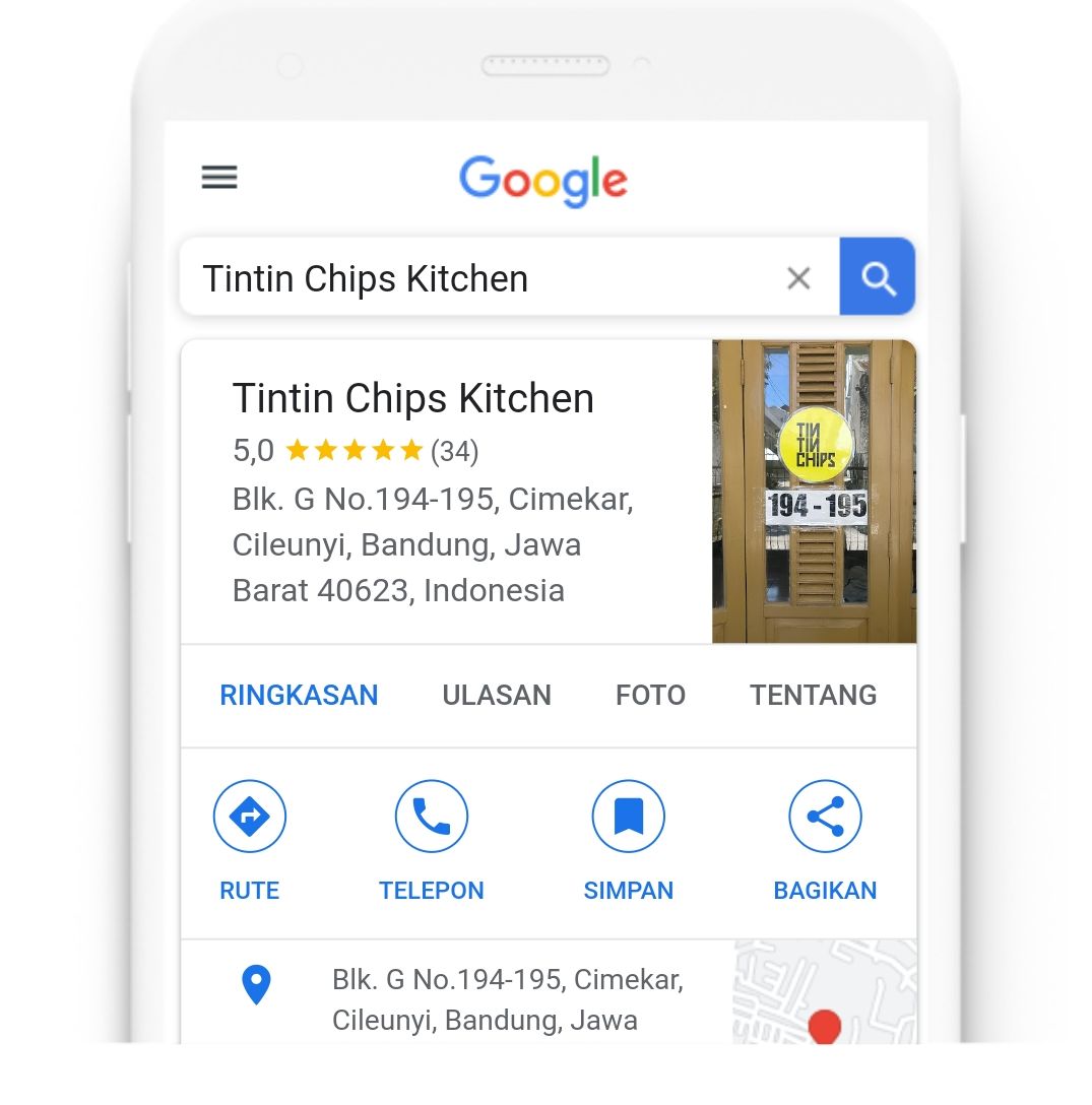 Contoh hasil menambahkan atau mengklaim bisnis di Google Maps