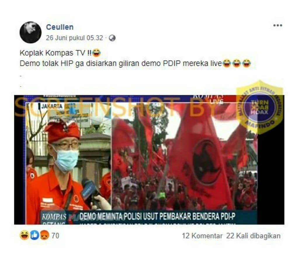 Sebuah unggahan di media sosial Facebook yang mengklaim bahwa aksi demo penolakan RUU HIP beberapa waktu lalu tidak ditayangkan di TV