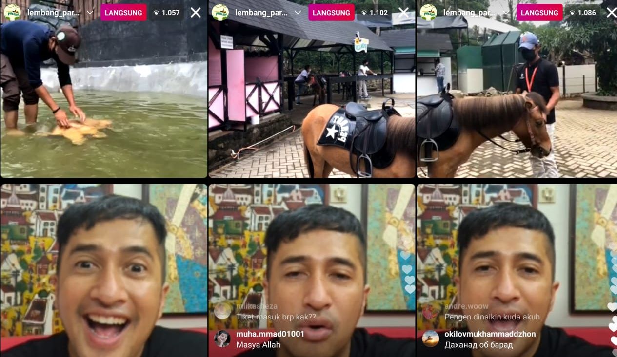 Tangkapan layar siaran langsung Instagram Lembang Park & Zoo dengan Irfan Hakim, 4 November 2021.