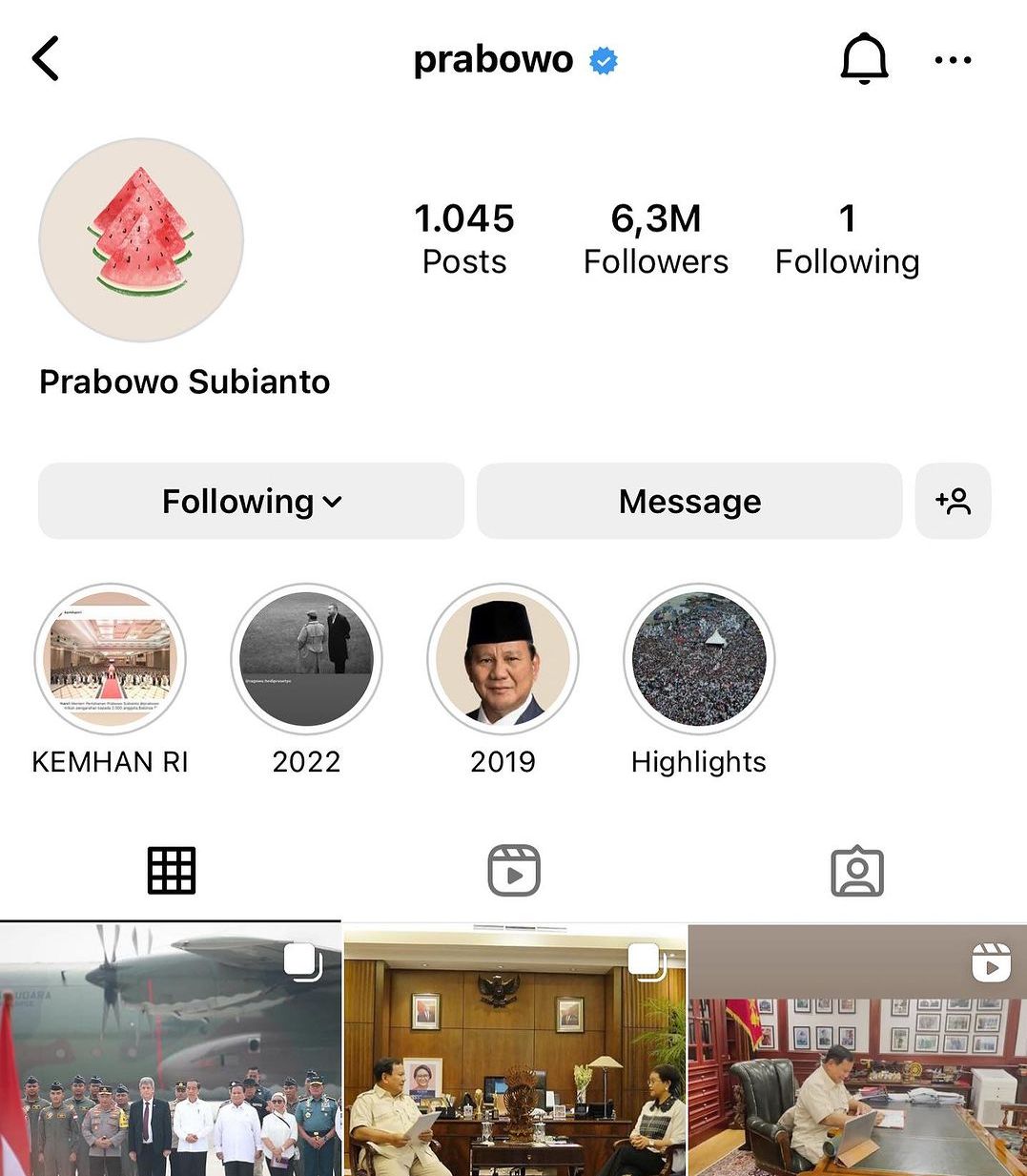 Instagram Prabowo Subianto.