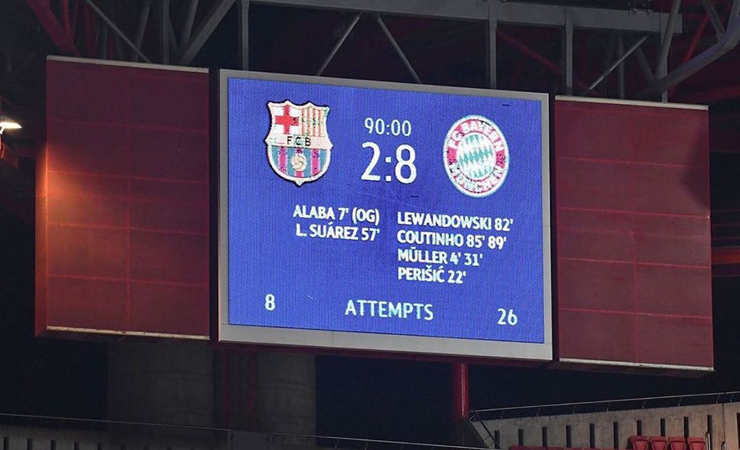 Barcelona kalah atas Bayern Munchen dengan skor telak 2-8.
