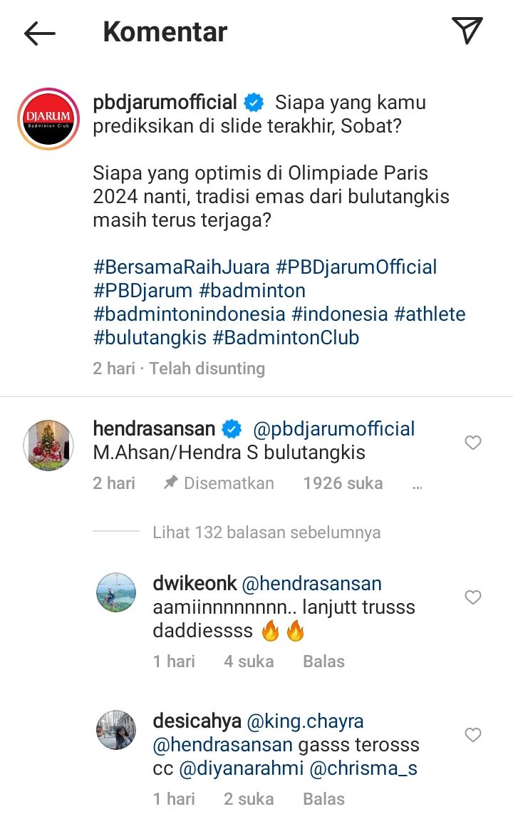 Dukungan netizen untuk Ahsan-Hendra kembali tampil di Olimpiade Paris 2024