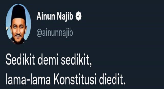 Cuitan Ainun Najib yang menyoroti pernyataan Jokowi soal penundaan Pemilu 2024 dan masa jabatan presiden.