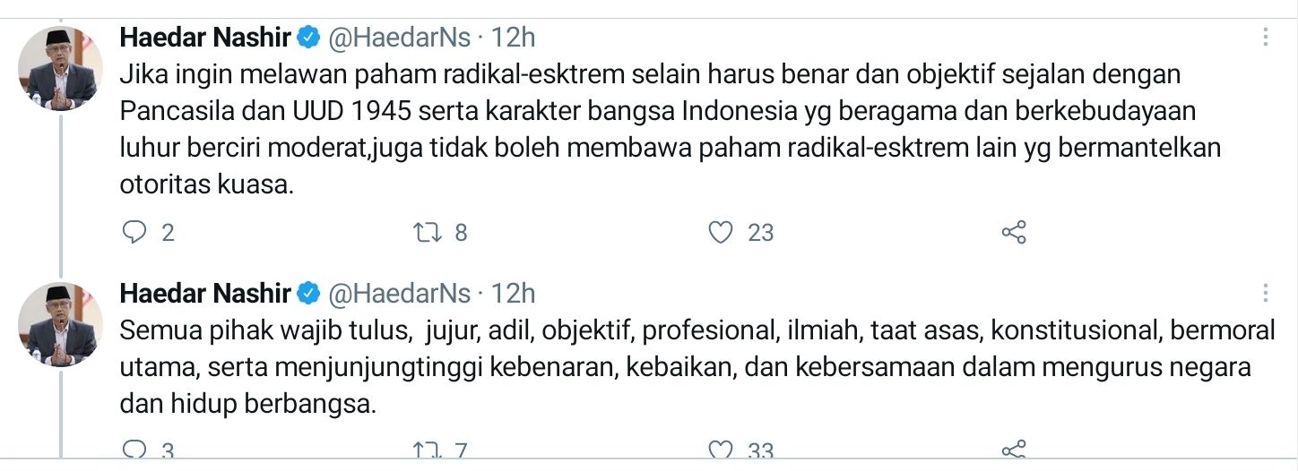 Cuitan Haedar Nashir terkait polemik TWK pegawai KPK.