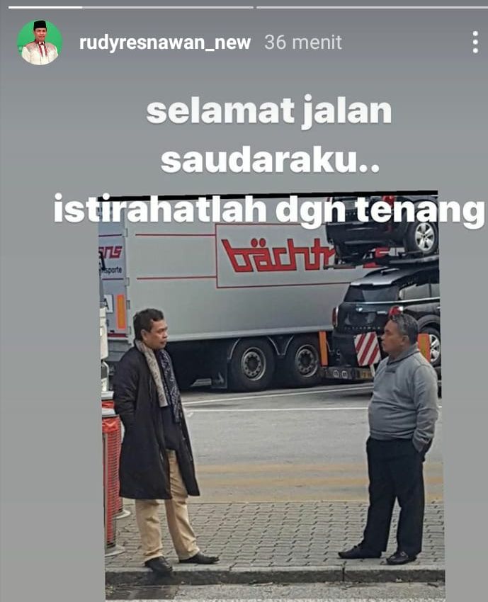 Tangkap Layar Instastory Instagram Wakil Gubernur KalSel, Rudy Resnawan yang mengucapkan belasungkawa atas meninggalnya Wali Kota Banjarbaru. 