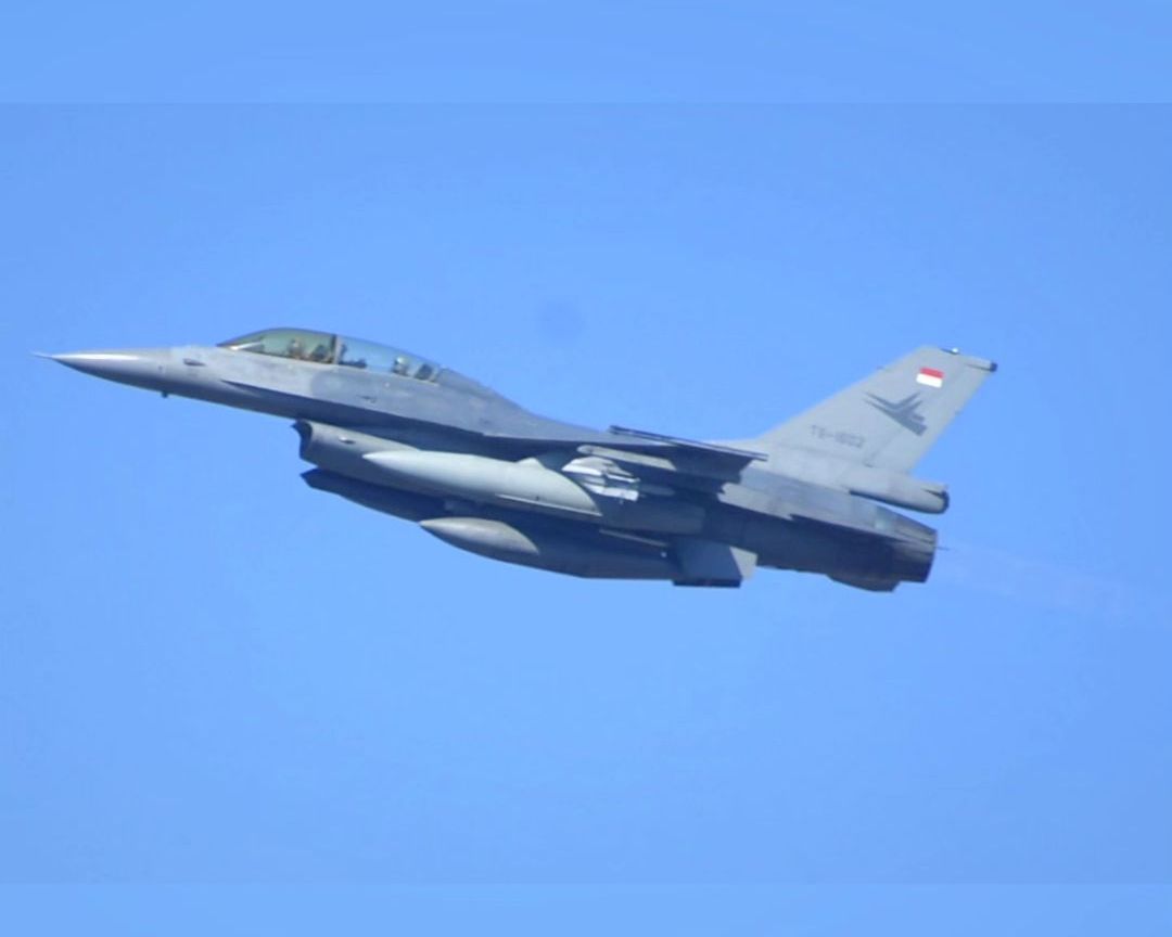 Pesawat F-16 Fighting Falcon TNI di atas langit Baluran, Situbondo, Jawa Timur.