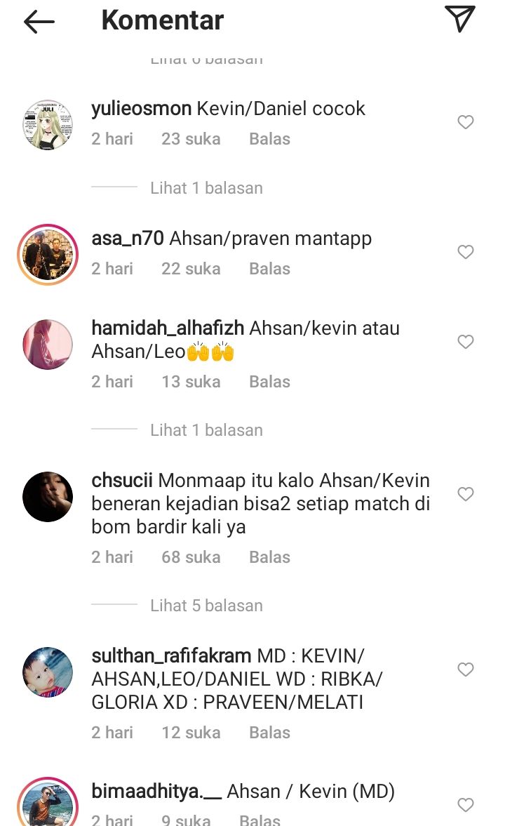 Komentar netizen dari akun Instagram PB Djarum