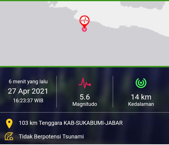 Gempa Hari Ini Magnitudo 5 6 Di Sukabumi Jawa Barat Tak Berpotensi Tsunami Pikiran Rakyat Com