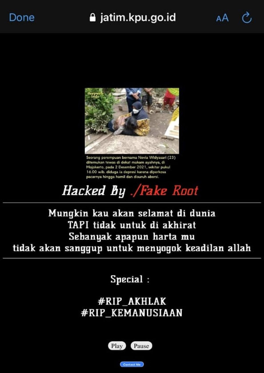 Hacker kesal dengan kasus Novia Widyasari Rahayu, website KPU Jatim diretas