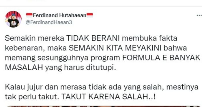 erdinand Hutahaean semakin curiga dengan Formula E saat 7 fraksi DPRD DKI Jakarta menolak hak interpelasi pada Gubernur, Anies Baswedan.