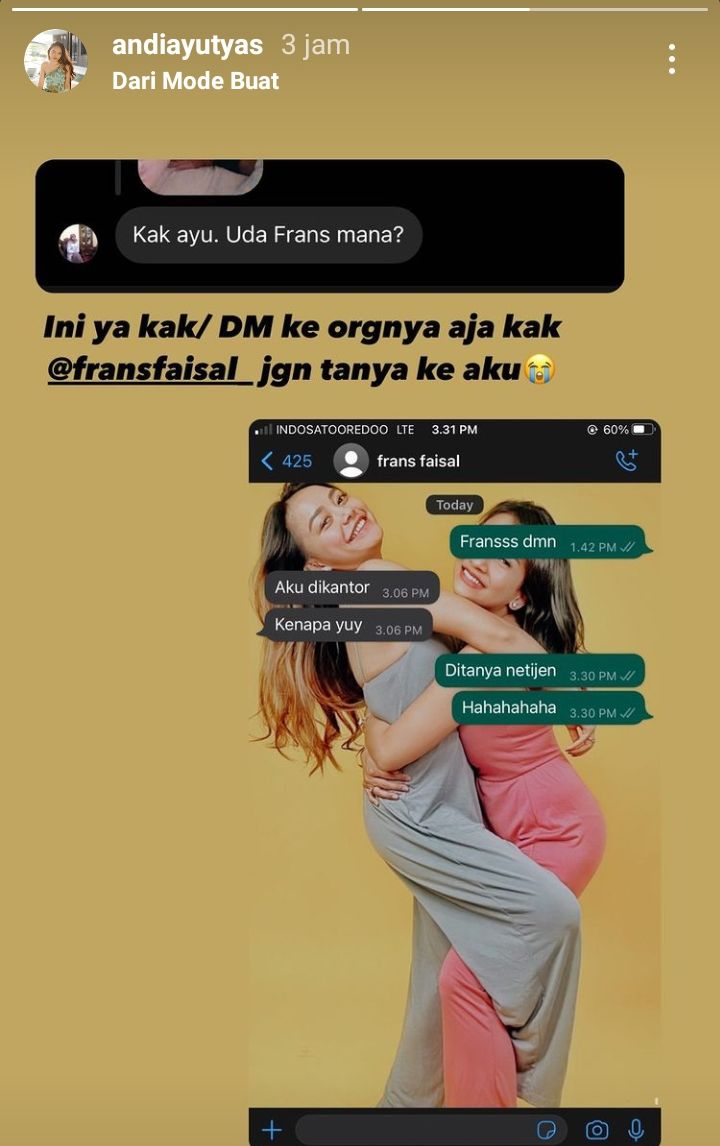 Tangkapan layar Insta Story Andi Ayu Tyas