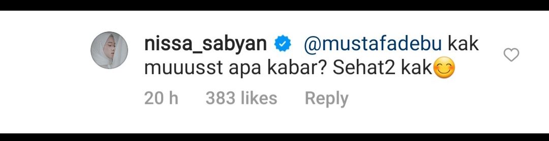 Balasan Nissa Sabyan soal komentar Mustafa Debu.