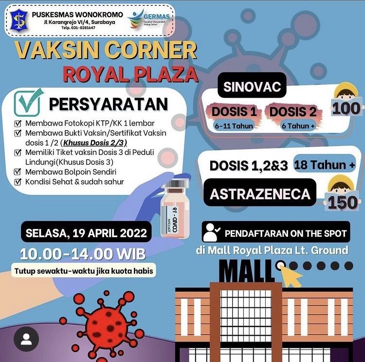 Info vaksin di Royal Plaza Surabaya