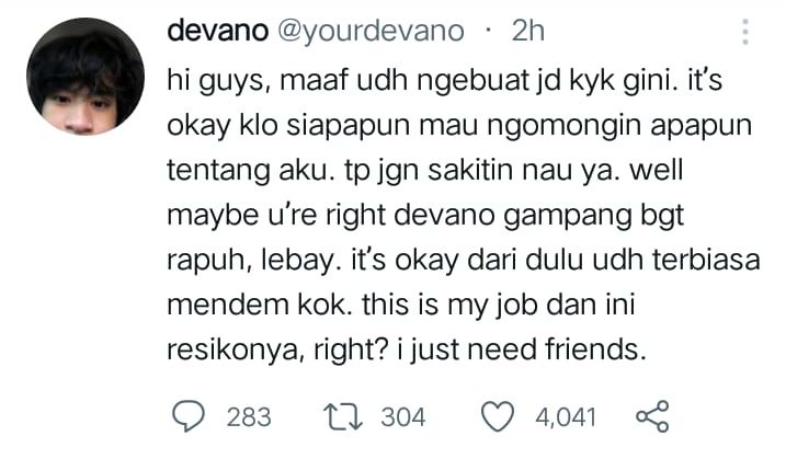 Tweet klarikasi Devano Danendra mengenai hubungannya dengan Naura Ayu