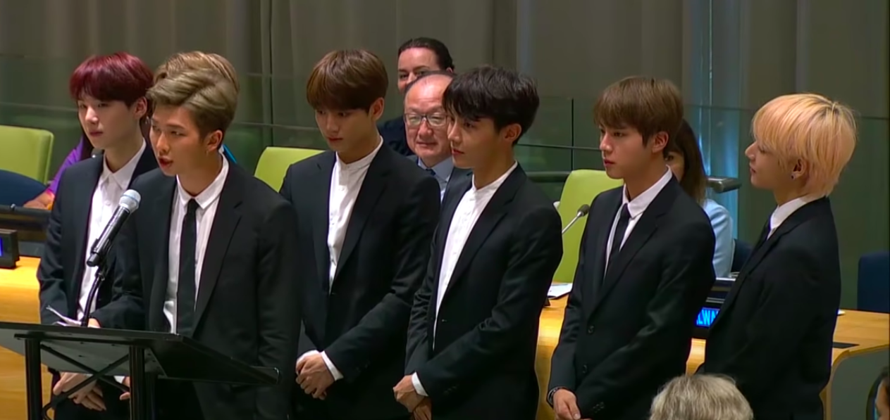 BTS saat memberikan pidato di PBB.