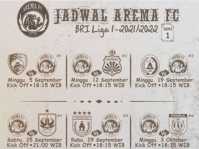 Jadwal Bri Liga 1 2021 2022 Dirilis Arema Fc Home Dan Away Malang Terkini