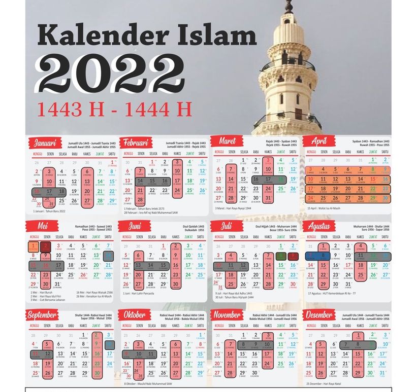 Inilah kalender tanggalan hijriah islam terbaru 2022.