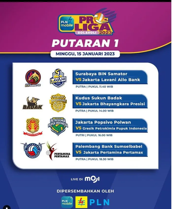 Jadwal Acara TV MOJI TV Minggu, 15 Januari 2023 2022 Ada Live Proliga ...