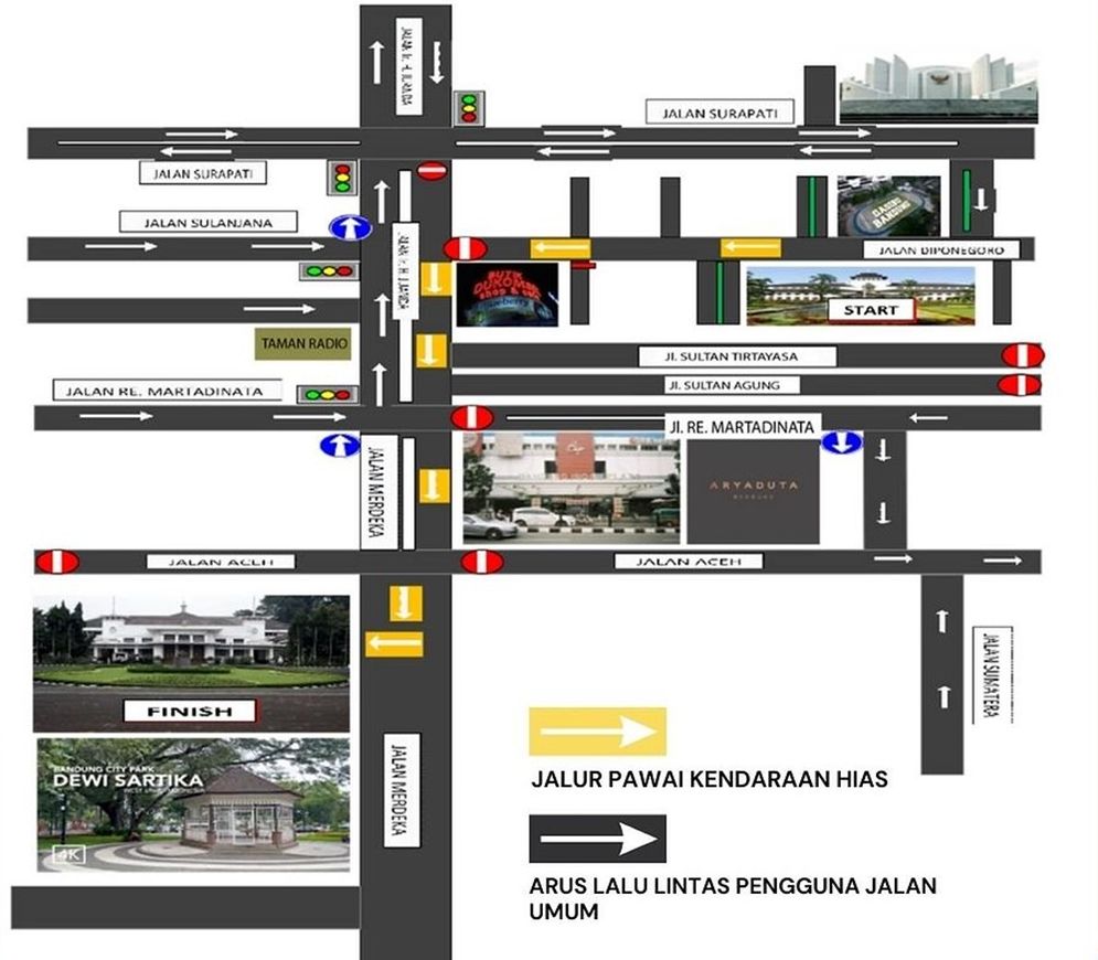 Rekayasa lalu lintas di Kota Bandung saat Pawai Kendaraan Hias pada Minggu, 15 September 2024.