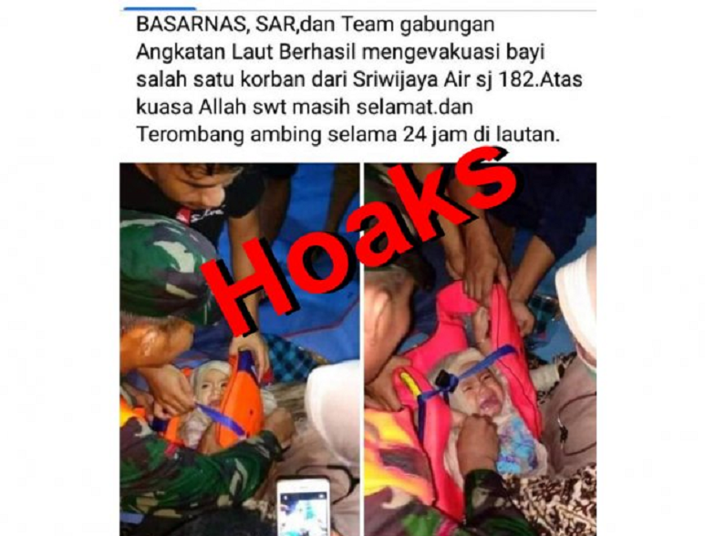 Foto Kabar Hoaks Bayi Selamat dari Peristiwa Pesawat Sriwijaya Air SJ182.*