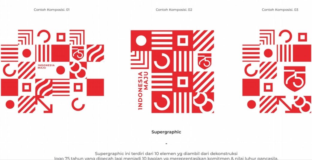 Tangkapan layar bentuk supergrafik dalam desain logo 75 Dirgahayu Indonesia dari surat edaran Mensesneg. 