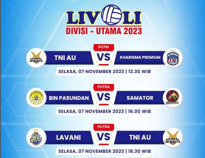 Jadwal Livoli Divisi Utama 2023 Voli Putra Putri Hari Ini 7 November ...