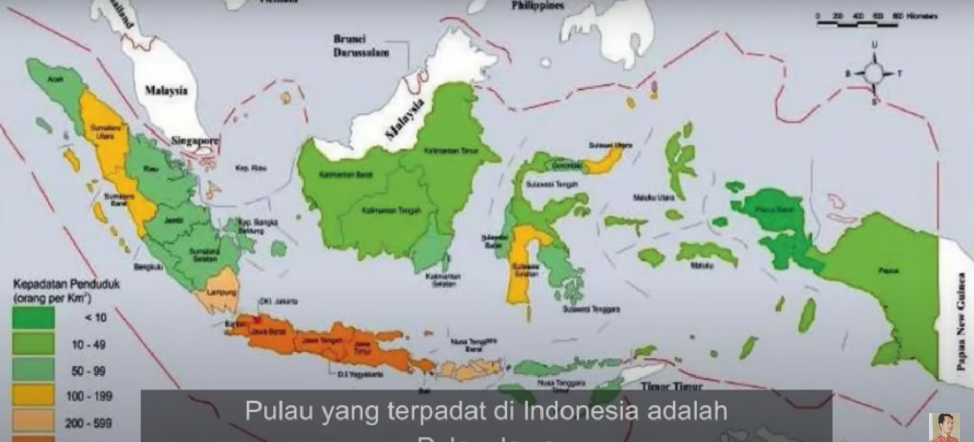 Peta persebaran kepadatan penduduk di Indonesia kelas 5 SD tema 1.