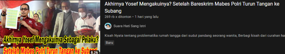 Thumbnail unggahan video misleading content/youtube/Suara Hati Sang Istri