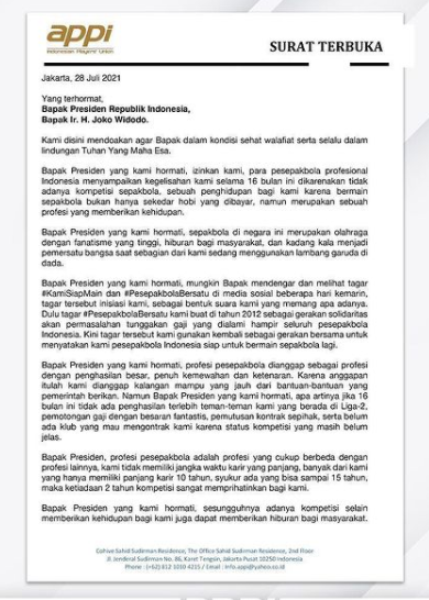 APPI mengirimkan surat terbuka kepada Presiden Jokowi 