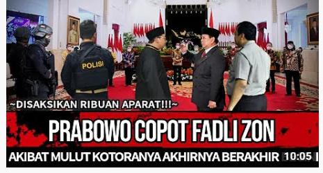 Thumbnail video yang mengatakan Fadli Zon dipecat Prabowo Subianto