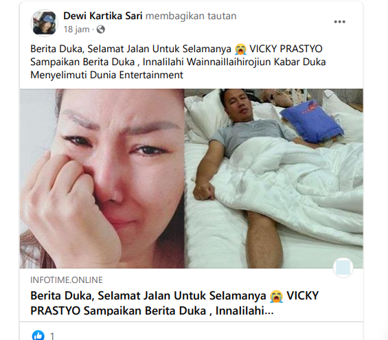 Unggahan klaim hoax/Facebook Dewi Kartika Sari