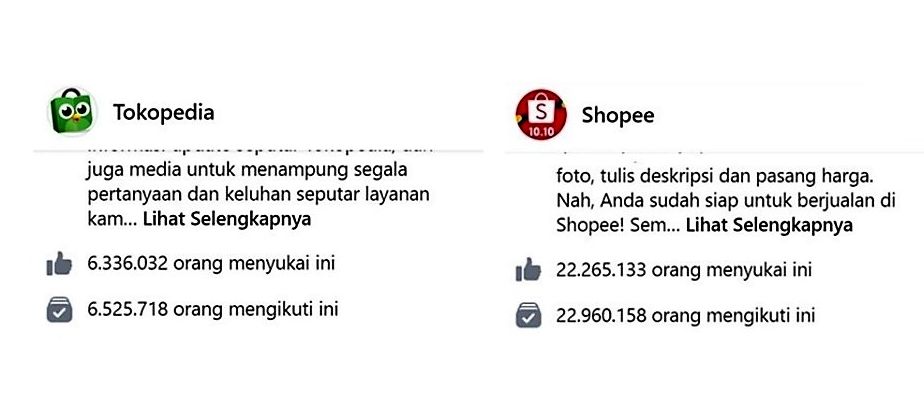 Perbandingan pengikut Facebook Tokopedia dan Shopee.