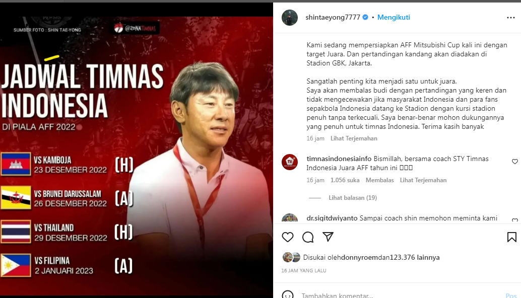 Target Juara AFF 2022, Shin Tae-yong Minta Suporter Timnas Indonesia Penuhi Stadion SUGBK