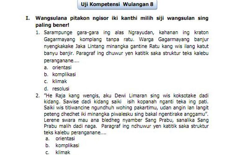 Kunci Jawaban Bahasa Jawa Kelas 7 Halaman 141, 142, 143 Uji Kompetensi Wulangan 8 Pilihan Ganda - Ringtimes Bali - Halaman 3